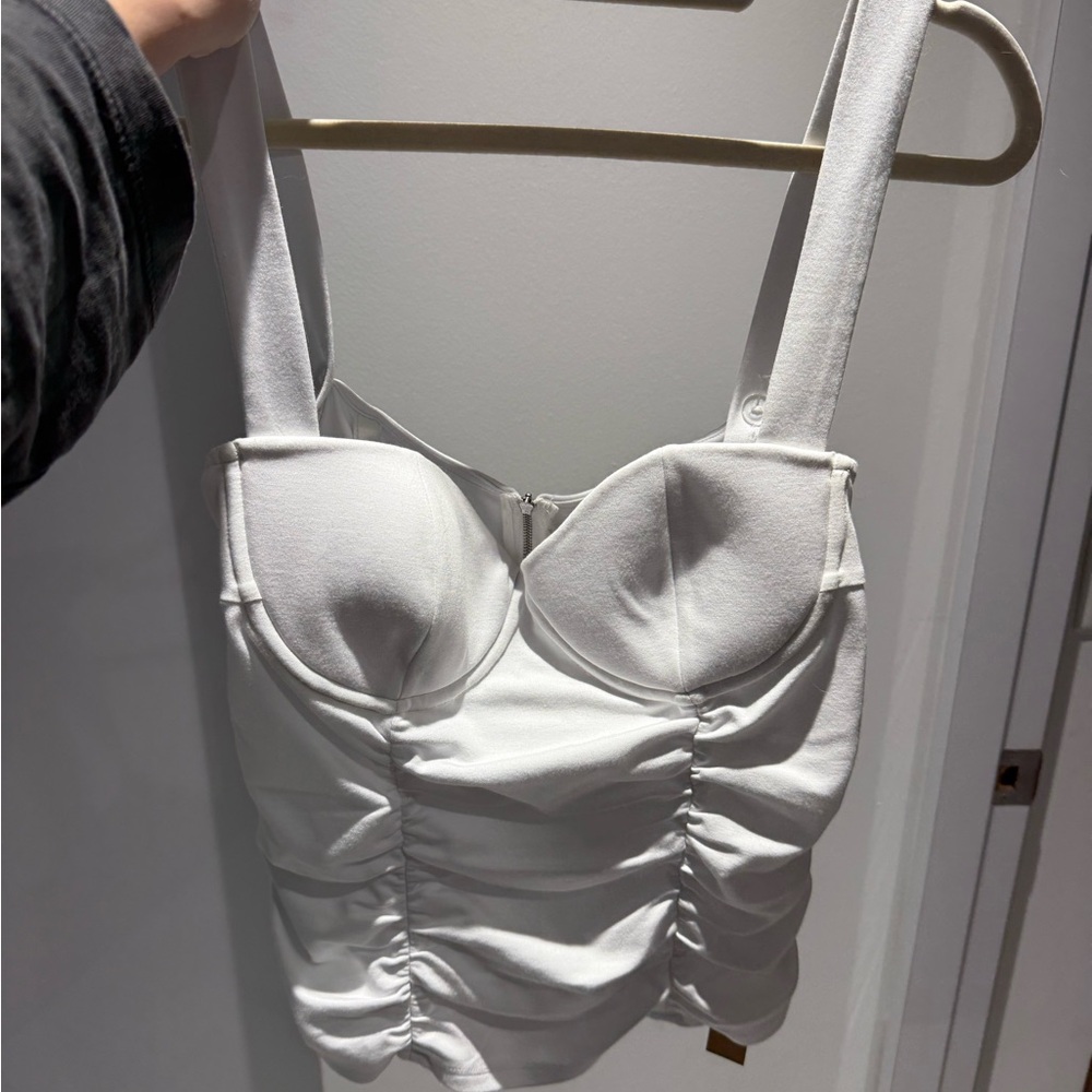 Reformation White Ruched Bustier Top